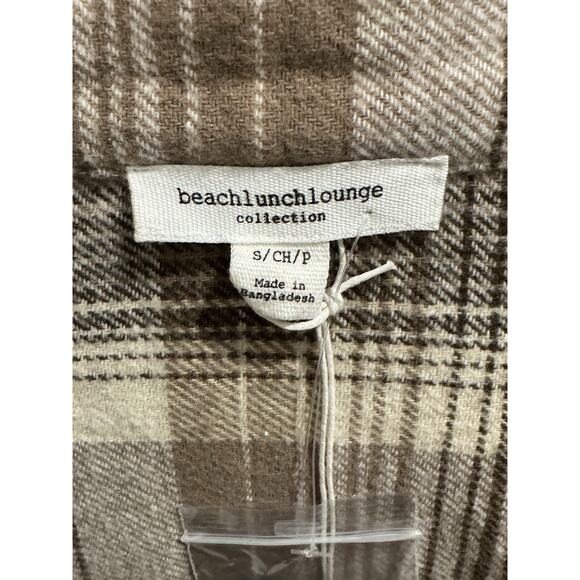 NWT Beach Lunch Lounge Brown Plaid Flannel Shacket Shirt Zip Jacket Womens Small - Picture 9 of 12